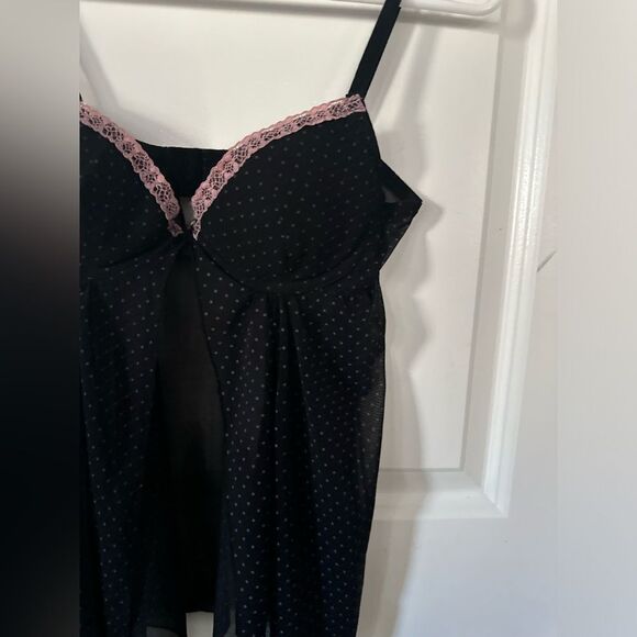 Rampage Intimates Black With Pink Polka Dots Sheer Top Size Small - Picture 3 of 10
